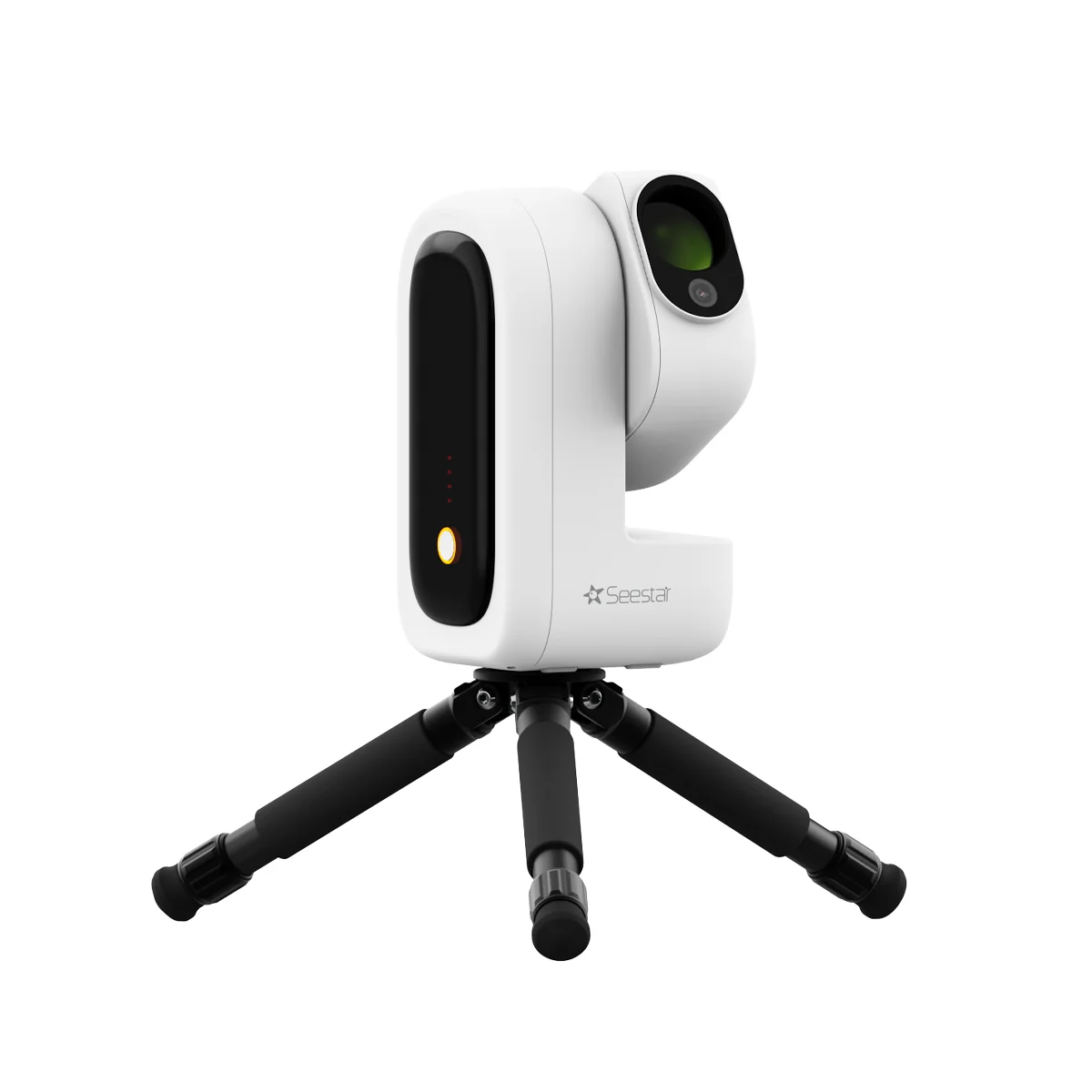 Telescopio inteligente Seestar S50 Pro blanco montado sobre su trípode