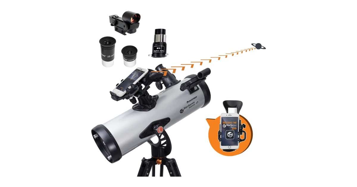Telescopio reflector Celestron StarSense Explorer LT 114AZ con soporte para móvil, imagen de producto de la ficha de Amazon.es