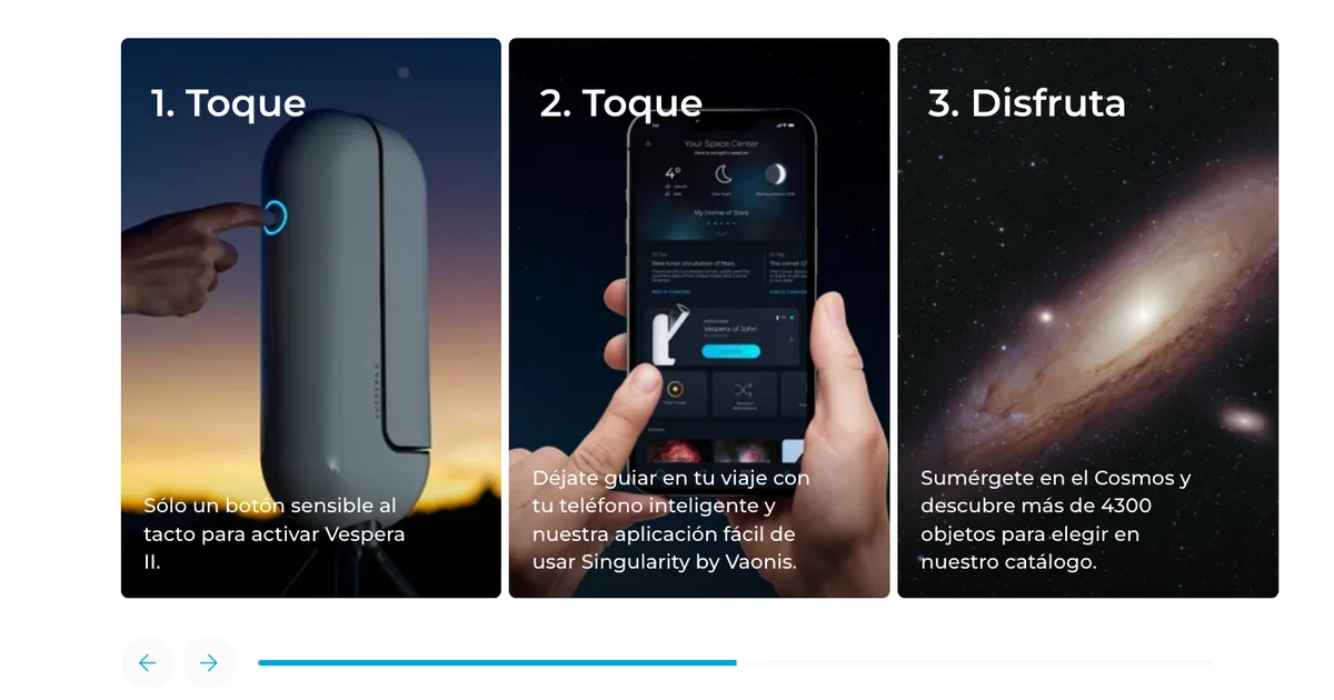 Captura de la sección de la aplicación Singularity en la ficha oficial del Vespera II, con las pantallas de la app
